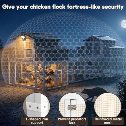 Extra Large Connected Chicken Coop with Center Run for 6–10 Chickens, Dual Wooden Hen Houses, 2-Tier Elevated Design, Nesting Boxes, Pull-Out Tray, Reinforced Frame, Grey - color: Grey