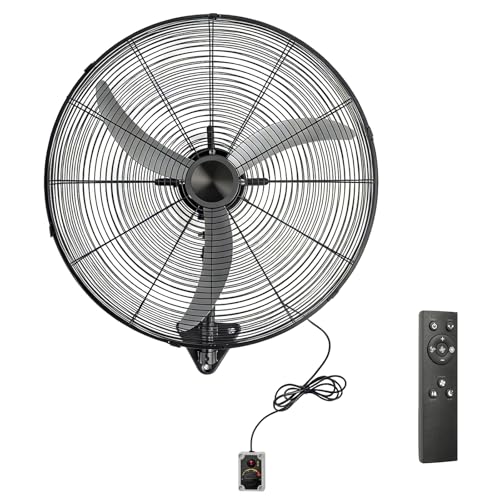 Bonnlo 26-inch Wall Mounted Fan with BLDC Motor & Remote Controller, High Velocity Outdoor Fan with Wired Remote, 4-Speed Industrial Wall Fan, Oscillating Wall-mount Fan for Garage, Gym, Patio - size: 26“