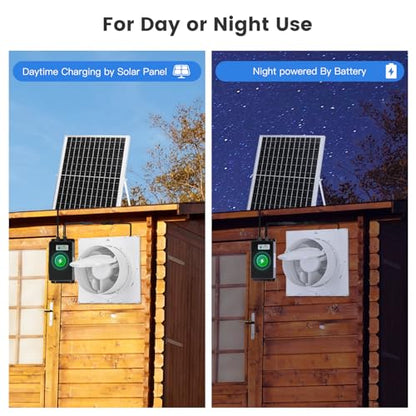 Fanspex Solar Exhaust Fan, Solar Powered Vent Fan Kit for Outside Greenhouse Shed Chicken Coop (8" Fan with Battery) - size: 8" Fan Large