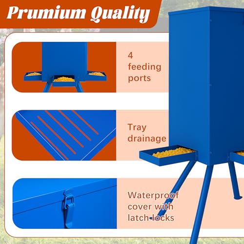 PROLEE 85lbs Deer Feeder,Weatherproof Deer Feeders with 4 Feeding Tray and 4-Leg Stand,Heavy Duty Metal Gravity Feeder for Deers and Wildlife (Blue) - color: Blue