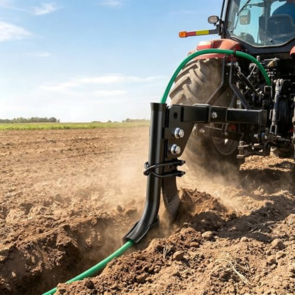 Lawn Tractor Pipe Laying Attachment for Irrigation Pipes and Underground Wire Hoses, Black Steel, Adjustable Mounting Hardware Included