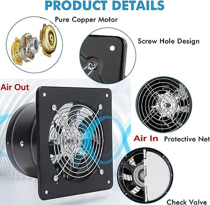 Exhaust Fan 78W Through-wall installation Ventilation Fans 110V Exhaust Fan with Plug 8 inch Exhaust Smoke Fan with Pure Copper Motor for Kitchen Shopping Mall（Black） - style: 8 inch