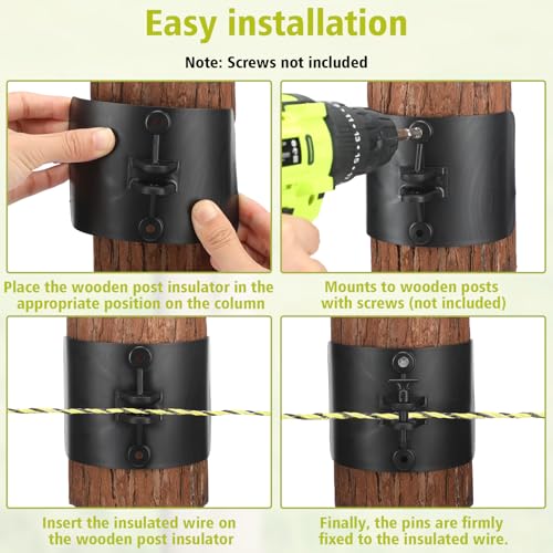Pangda 12 Pcs Electric Fence Insulator Wood Post Electric Fence, Wood Post Nail-On Insulators for Fencing Wire Rope (Black) - color: Black