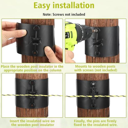 Pangda 12 Pcs Electric Fence Insulator Wood Post Electric Fence, Wood Post Nail-On Insulators for Fencing Wire Rope (Black) - color: Black