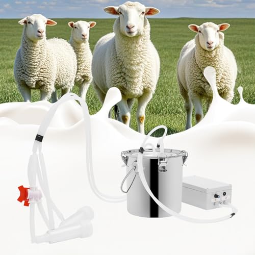 5L Electric Pulsation Milking Machine, Portable Vacuum Pump Milker with Adjustable Pressure Milk Bucket & Tube Cleaning Brushes, Farm Milking Equipment for Cows Goats (5L) - size: 5L