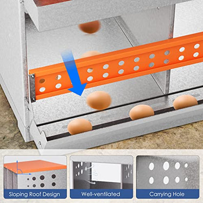 Chicken Nesting Box, 6 Compartment Metal Nesting Boxes for Chickens Laying Eggs, Rust Proofed Nest Box with Roll Away Egg Collection Laying Box for Chicken Coop