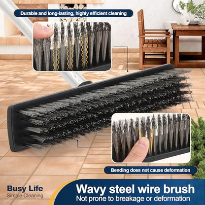 Yocada Stainless Steel Wire Scrub Brush with 65" Long Handle Heavy Duty Outdoor Wire Metal Brush Scrubber Broom for Deck Crack Patio Pavement Sidewalk Driveway Moss Remover