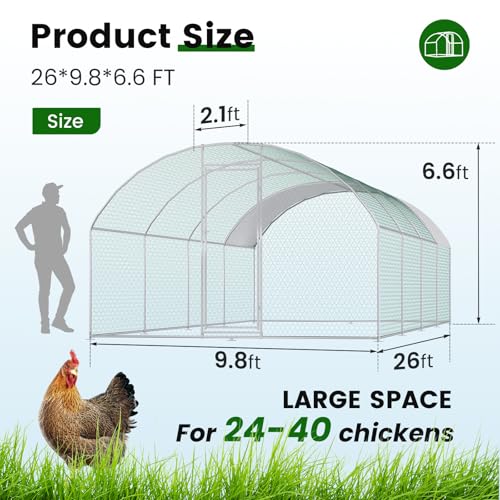 CHIKENCOOP 26x6.5x6.6 ft Metal Chicken Coop, 4-Room Chicken Run with Cover | Four-room walk-in chicken run with rounded roof, waterproof UV-resistant cover, reinforced gate, and PVC-coated mesh - size: 318.0"L x 118.0"W x 78.0"H