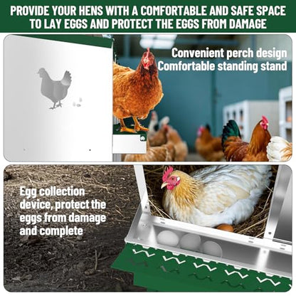 Heavy-Duty Galvanized Steel Chicken Nesting Box – 6 Large Vented Compartments, Rollout Egg Collection, Rustproof, Easy Clean & Install – Green - color: Green, size: 6-Holes