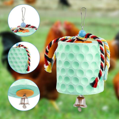 Oooct Large Chicken Chewing Toy, Chick Beak Grinding Calcium Stone with Bells, Chicken Coop Accessories, Cage Toys for Cockatiel Parakeet Parrot Budgies Rat Hamster Rabbit Bunny Green - color: Green