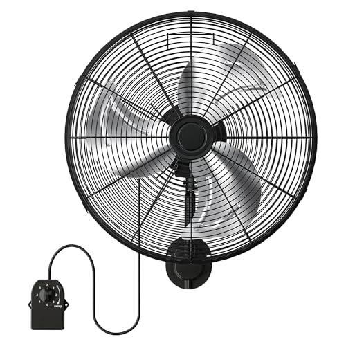 Manastin 20 Inch Industrial Wall Mount Fan, Heavy Duty Oscillating Wall Fan with 3 Speeds, 360° Adjustable Tilt Wall Mounted Fan for Garage, Workshop, Warehouse, Patio, Commercial and Home - size: 20 INCH
