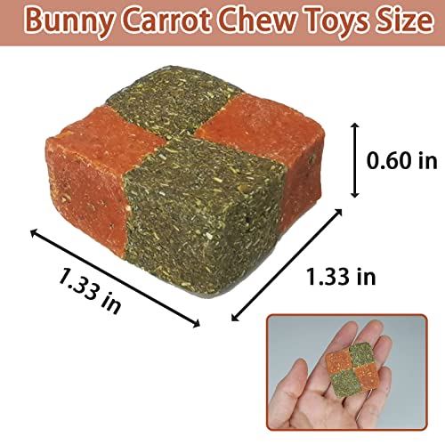 Fhiny 12 PCS Rabbit Carrots Chew Toys, Natural Timothy Hay Biscuit Cubes Rabbit Carrot Molar Treats Small Pet Snacks for Bunny Hamster Chinchilla Guinea Pig or Other Small Animals