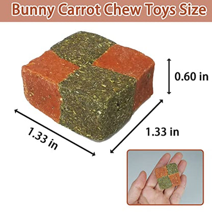 Fhiny 12 PCS Rabbit Carrots Chew Toys, Natural Timothy Hay Biscuit Cubes Rabbit Carrot Molar Treats Small Pet Snacks for Bunny Hamster Chinchilla Guinea Pig or Other Small Animals