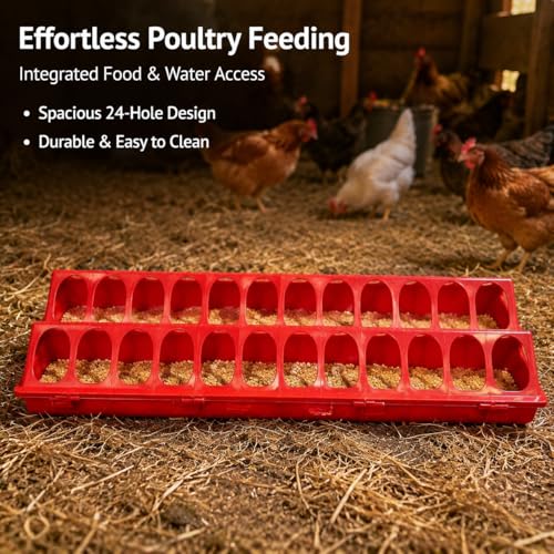 Hanging Chicken Feeder, Galvanized Steel Feeder, Long Trough Design, Chicken Feeders and Waterers, 84.5cm Long (24 Holes) - size: 84.5cm long (24 holes)