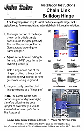 Chain Link Fence Bull Dog Commercial Duty Gate Hinge-for 2-3/8" Outside Diameter Gate Post/Pipe & 1-5/8" Thru 1-7/8" Gate Frames-Galvanized Chain Link Post Gate Hinge -Includes Nuts/Bolts - size: 2-3/8" Post - 1-5/8 & 1-7/8" Gate Frames