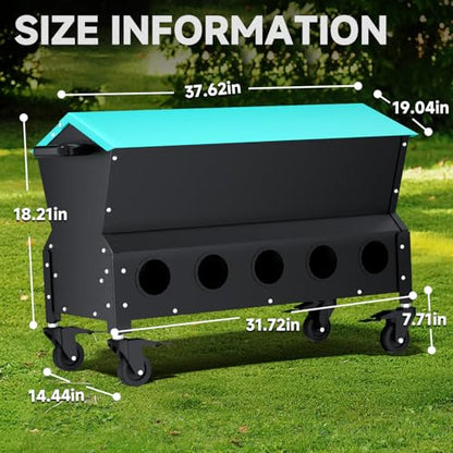 Heavy Duty Chicken Feeder 120 lbs Large Capacity, Metal Automatic Poultry Feeding Box with Waterproof Lid, Raised Standing Feeder with Wheels for Hens & Roosters, Portable & Easy to Move - color: Green