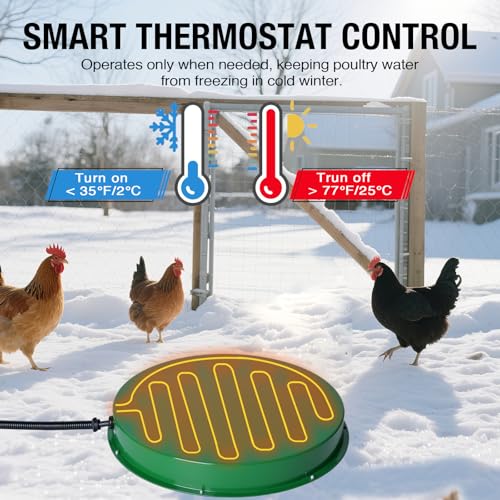 Chicken Water Heater for Winter 12.4", 125W Thermostat Chicken Drinker Heater Base for 3–5 Gal Metal Plastic Poultry Waterer, Water Heater for Chickens Duck with 6.6' Power Cord (Green,2PACK)