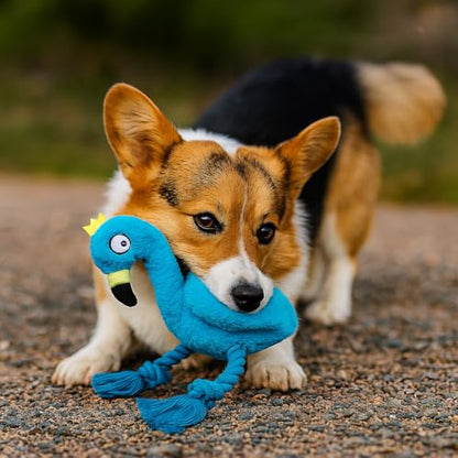 Plush Flamingo Dog Toy, Blue, Squeaky Stuffed Animal with Rope Legs, Interactive Chew Toy for Small, Medium Dogs - color: Blue Flamingo