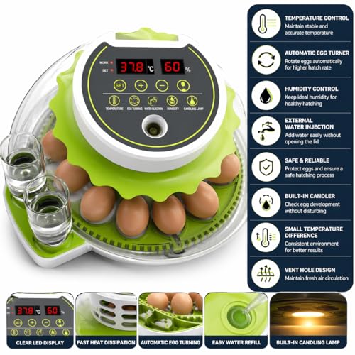 ME JO 18 Egg Incubator with Automatic Turner & Humidity Control, Built-in Candler, Egg Incubator for Chicken, Duck, Quail Eggs, Easy Hatch for Home, Farm, Classroom