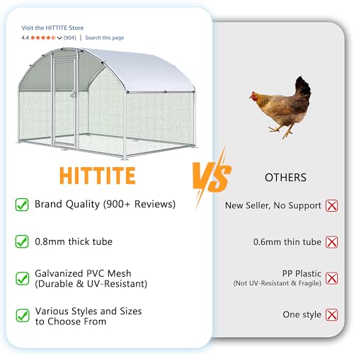 HITTITE Large Metal Chicken Coop with Run, 9.84 x 6.4 x 6.23 ft Walk in Poultry Cage Chicken Run Pen, Dome Roof Outdoor Chicken Runs for Yard with Waterproof & Anti-UV Cover - size: 76.8"L x 118.0"W x 74.7"H