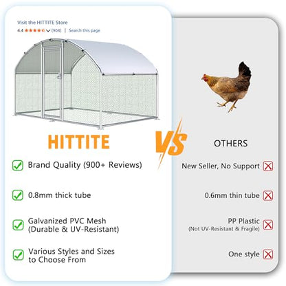 HITTITE Large Metal Chicken Coop with Run, 9.84 x 6.4 x 6.23 ft Walk in Poultry Cage Chicken Run Pen, Dome Roof Outdoor Chicken Runs for Yard with Waterproof & Anti-UV Cover - size: 76.8"L x 118.0"W x 74.7"H