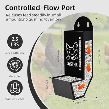 Chicken Grit and Oyster Shell Feeder, Poultry Feeder with Visual Window, No-Mess Weatherproof, Metal Hanging Gravity Chicken Feeder, Chicken Coop Accessories (Grit-Black) - color: Black