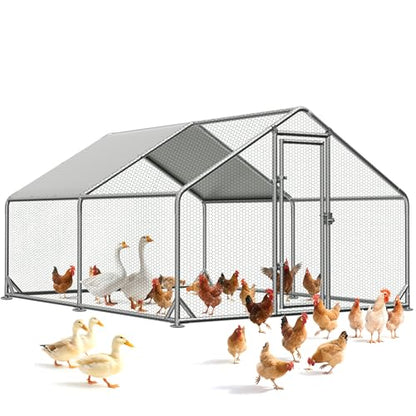Large Outdoor Chicken Coop with Run, Metal Walk-in Poultry Cag with Waterproof & Anti-UV Cover Lockable Doors,Ducks Coop and Other Small Animals for Yard/Farm/Ranch (13.16'L x 9.88'W x 6.59'H) - size: 13.16'L x 9.88'W x 6.59'H