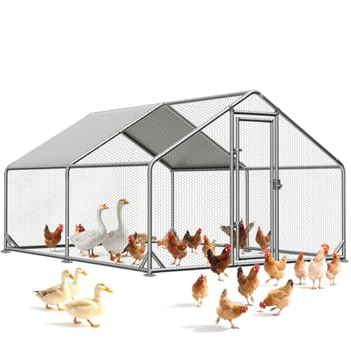 Large Outdoor Chicken Coop with Run, Metal Walk-in Poultry Cag with Waterproof & Anti-UV Cover Lockable Doors,Ducks Coop and Other Small Animals for Yard/Farm/Ranch (13.16'L x 9.88'W x 6.59'H) - size: 13.16'L x 9.88'W x 6.59'H