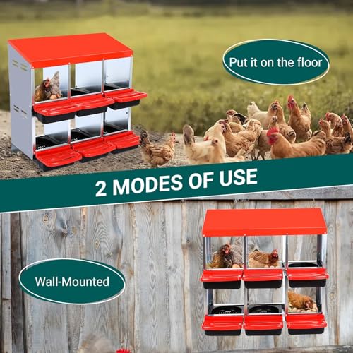 Heavy Duty 6 Hole Chicken Nesting Box with Roll Away Egg Collection System - Rustproof Plastic Tray, Ventilation Holes & Keyhole Mounting - Laying Box for Hens and Ducks (Green) - color: Red, size: 6 Compartments