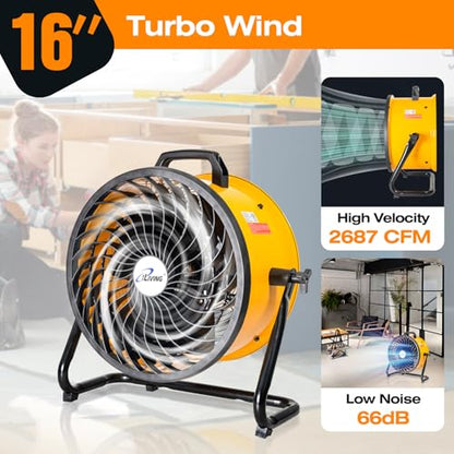 iLiving 16 in. Low Noise Turbo Fan 2687 CFM 3-Speed Portable Air Circulator for Shop, Office, Greenhouse, Home and Warehouse - size: 16-Inch
