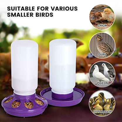 Chick Feeder and Waterer Set no Waste Chicken Water Dispenser 1L Chicken Water Feeder Poultry Waterer Baby Chick Duckling Supplies Starter Kit (Purple) - color: Purple