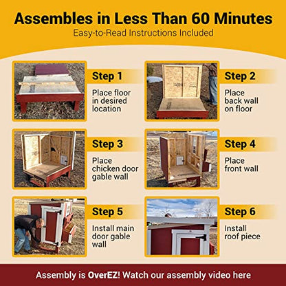 OverEZ Classic Large Chicken Coop for Up to 15 Chickens - Nesting Box - Large Bird, Poultry and Hen House Made from Wood, Made in USA