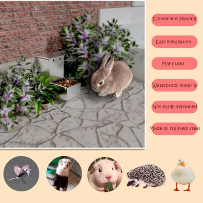 Rabbit Feeder - Small Animal Stainless Steel Gravity Feeding Trough with Lid, Outdoor Durable Cage Feeder Holds Several Days' Food (4 Inch/1.5Lbs) - size: 1 pc