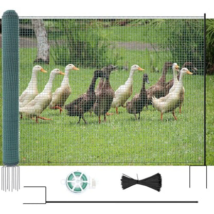 Non Electric Fence Netting 40" x164', Boundary Fence with Double Spiked Posts, Portable Poultry Fence All-Purpose Fencing for Dogs, Chickens, Ducks, Turkeys Suitable in Backyard, Garden, Farm