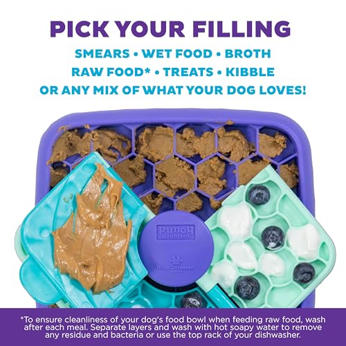 Outward Hound by Nina Ottosson Lick N' Flip Level 1 Dog Puzzle Toy, Durable Plastic Lick Mat & Slow Feeder – Non-Slip Base Beginner Enrichment for Medium Dogs, Holds 1 Cup Wet or Dry Food, 7.4" x 7.4" - color: Lick N' Flip Treat (Purple)