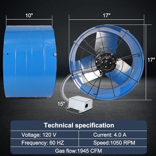 Criditpid 16 Inch Gable Mount Vent Attic Fan, Exhaust Ventilation Fan with Adjustable Thermostat for Gable, Home, Shed, Garage, Portable Building, 4A, 1050RPM, 1945CFM, Blue. - color: 1945CFM