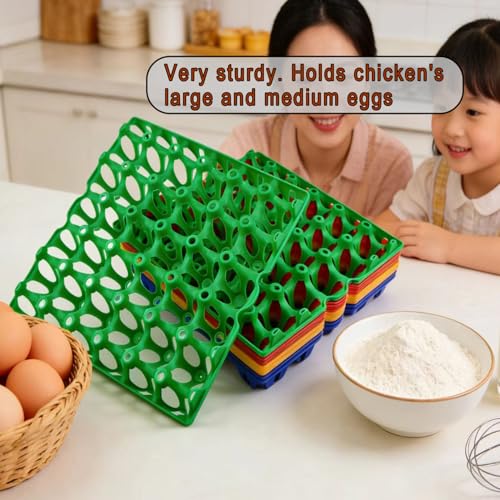 8 Pack Reusable Plastic Egg Trays, 30-Count Stackable Egg Crates for Chicken Farmers, Home Storage & Shipping (4 Colors)