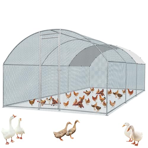 Outvita Large Metal Chicken Coop, 19.5×10FT Walk-in Poultry Cage with Waterproof & Anti-UV Round Arch Cover, Duck Rabbit Hen Cage Galvanized Mesh for Outdoor Yard Backyard and Farm - size: 234.0"L x 120.0"W x 78.0"H