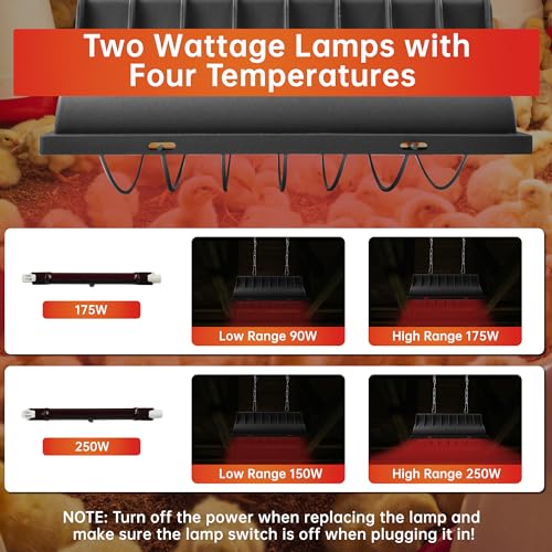 Chicken Coop Heater for Chicks,Brooder Heater with 2pcs Heat Lamp(250W and 175W),Adjustable Temp & Height Chicken Brooder Box Supplies for Chicken Livestock Dogs Sheep Pets - size: 2 Pack