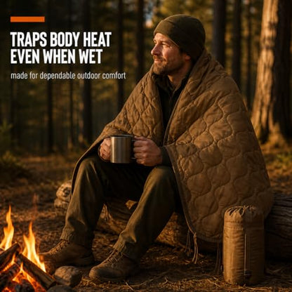 USGI Industries Military Woobie Blanket | Poncho Liner for Campers, Preppers & Veterans | 62x82 in, 1.75 lb, Water-Resistant | 5 Tactical Colors | Compression Bag - color: Coyote Brown