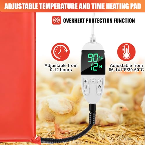 4 Pack Heated Chicken Pad for Brooders Small Animal Pet Heating Pad Warming Chick Nesting Mat with Temperature and Timer Waterproof Chicken Coop Heater Mat(23.6 x 15.7 Inches) - size: M