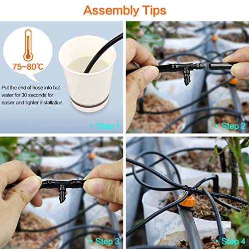 1/4" Drip Irrigation Tee Fittings, 60 Pieces Barbed Tee Connectors for 1/4 Inch Tubing, Drip Line 3-Way T Parts for Sprinkler Garden Lawn Irrigation System - size: 4/7mm Tees-60P