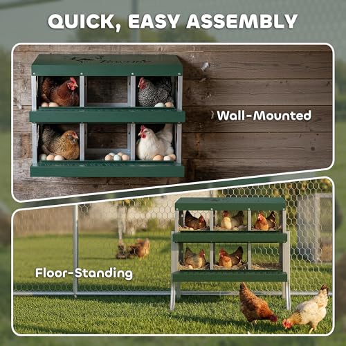 PawHut Chicken Nesting Boxes, 6 Compartment Metal Nesting Boxes for Chickens, Two-Tier Egg Laying Boxes with Vented Holes for Easy Egg Collection, for Hens Ducks, Silver - size: 34.1"L x 18.9"W x 34.1"H, style: Roll Away