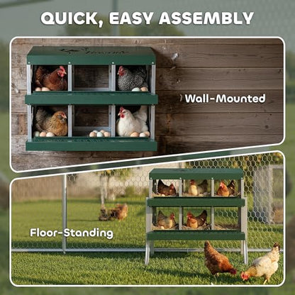PawHut Chicken Nesting Boxes, 6 Compartment Metal Nesting Boxes for Chickens, Two-Tier Egg Laying Boxes with Vented Holes for Easy Egg Collection, for Hens Ducks, Silver - size: 34.1"L x 18.9"W x 34.1"H, style: Roll Away