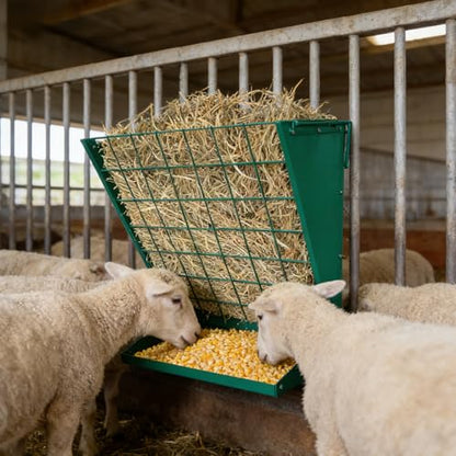 GarveeLife Wall Mount Hay Feeder for Goats, 2 in 1 Hay Rack, Heavy Duty Galvanized Steel Livestock Feeder with Adjustable Distance, Hanging Feeders for Goats, Sheep, Horse - color: Dark green