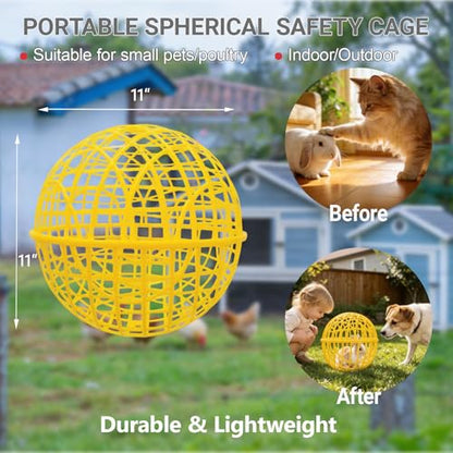 11" Ball-Shaped Movable Pigeon Chick Coop, Little Rabbit Duck Guinea Pig Safe Walking Net,Preventing Dog Bites, Predation by Eagles Wolves Cats Eagles, Pet t Safety Cage - color: Bright yellow