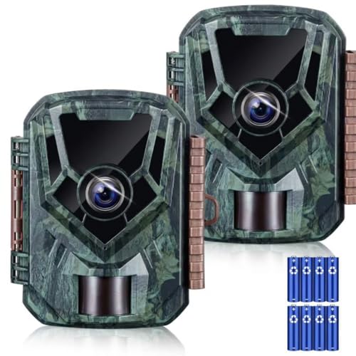 KJK 2 Pack Trail Cameras 36MP 2.7K, 8AA Batteries, Game Camera with Night Vision Motion ActivatedWaterproof lP66 0.1s Trigger Time w/ 130°Wide-Angle TrailCam for Wildlife Monitoring - color: Dark green