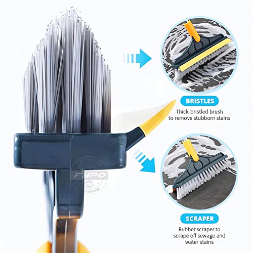 Cleaning Scrub Brush with Long Handle Heavy Duty - 2023 New Shower Powerful 2-in-1 Cleaning Tool with Soft Scraper Squeegee, V-Shaped Bristles Scrubber Deck Brush (Khaki) - color: Khaki