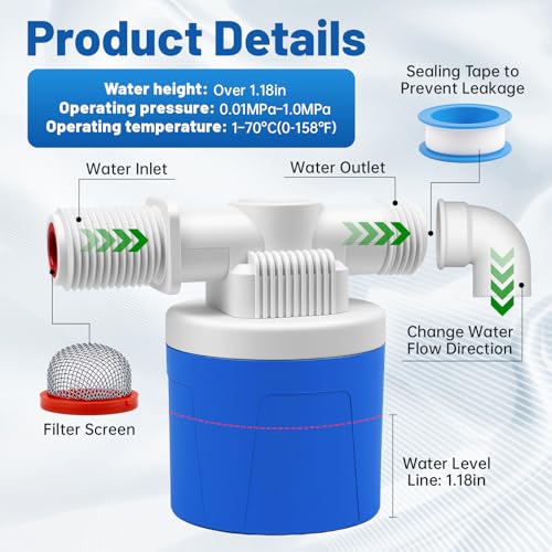 3/4" Side Top Inlet Water Float Valve, 2 Pack Water Trough Float Valve Water Level Control Float Valve for Water Tank, Automatic Water Shut Off Valve Pool Auto Fill for Livestock Pond Aquarium - size: 3/4" Side Inlet