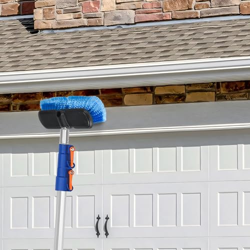 36 FT Exterior House Cleaning Brush Set with 7-30 Foot Telescoping Extension Pole, Soft Scrub Car Wash Brush, Medium Bristle Cleaning Brush and Window Squeegee & Washer - size: 30FT POLE